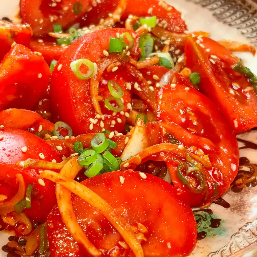 Tomato Kimchi Recipe: No Fermentation, Ready in 10 Minutes finished tomato kimchi recipe ready to serve in bowl