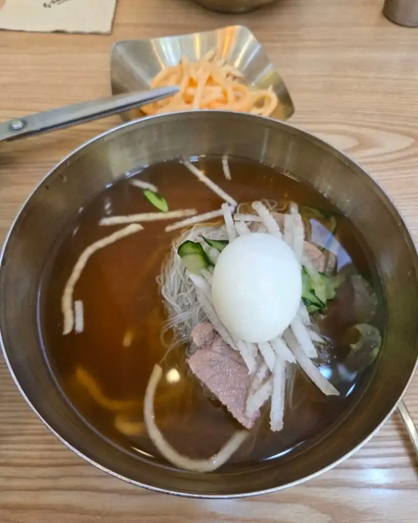 5 Best Naengmyeon in Seoul: local Korean Cold Noodle Spots non spicy naengmyeon at Gnangnam Myeonok: 5 best naengmyeon in seoul