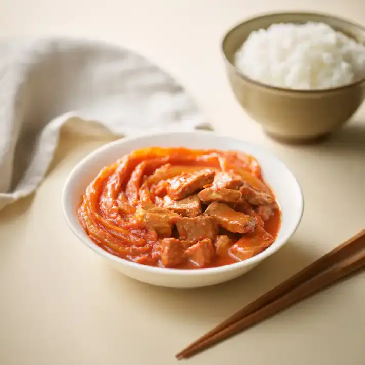Pork kimchi jjim: muji banchan
