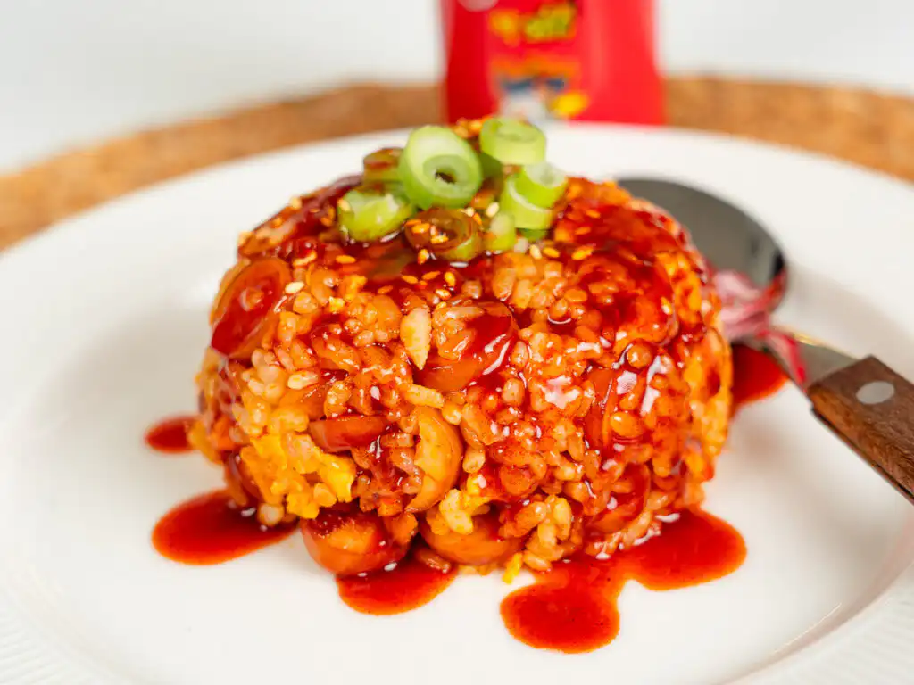 Buldak Fried Rice: Stress Blowing Buldak Sauce Rice in 10min Buldak rice piled with green onion