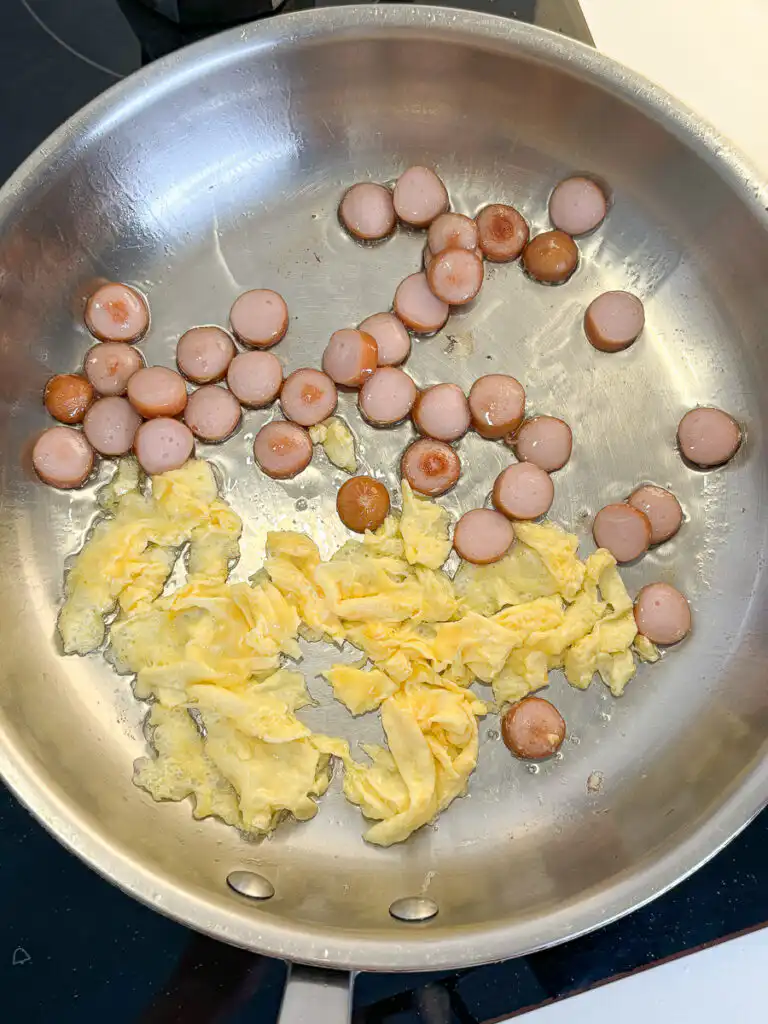 stir fry egg and sausage for buldak rice