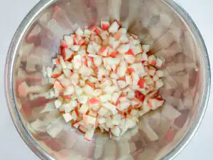 Korean Peach Syrup (Peach Cheong Recipe) for Peach Ade Cut the peaches in small cubes to make Korean fruit syrup
