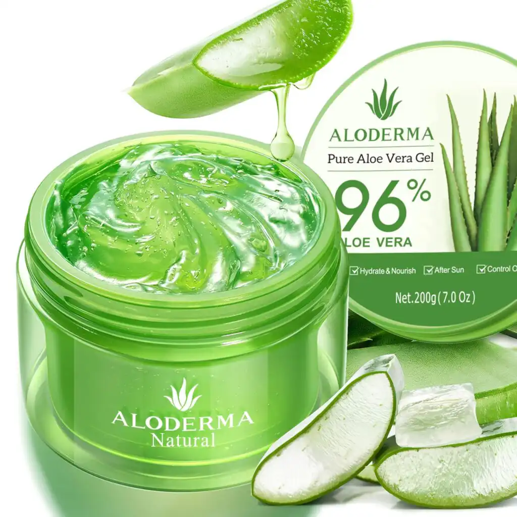 Aloderma 96% aloe vera gel layered under Vaseline as a Korean anti-aging moisture cream