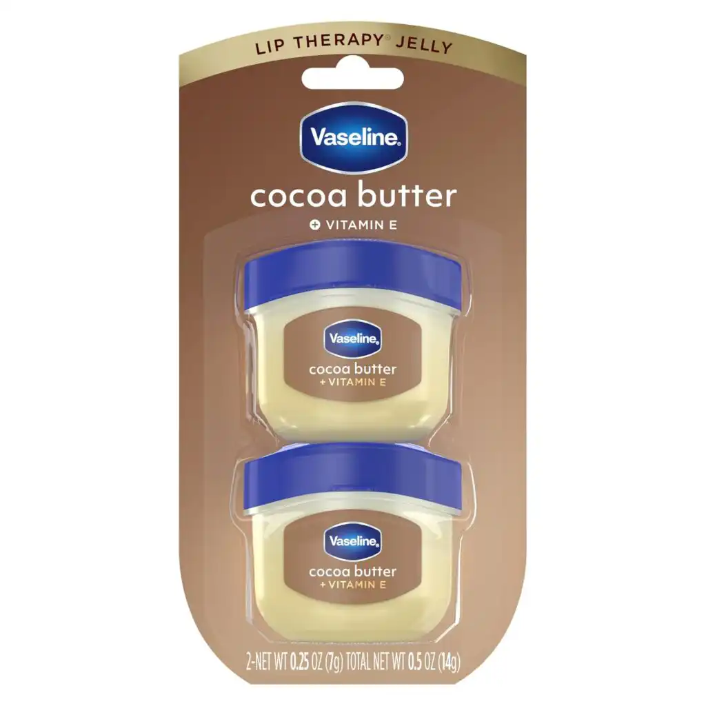 Vaseline Lip Therapy Cocoa Butter mini lip balm two-pack after a Vaseline sugar lip scrub