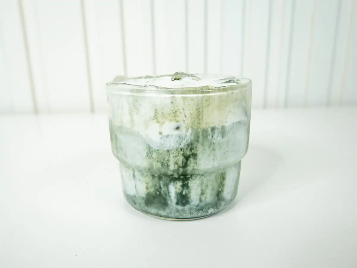 Korean Mugwort Latte: Easy Caffeine-Free Cream Ssuk Latte Close-up of green mugwort powder piled on top of cream foam on a Mugwort Cream Latte