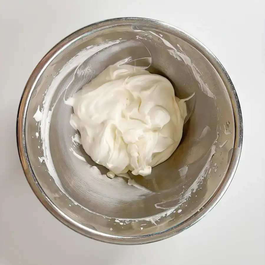 Whisking heavy cream frosting with an electric hand mixer for asian bakery grape cake